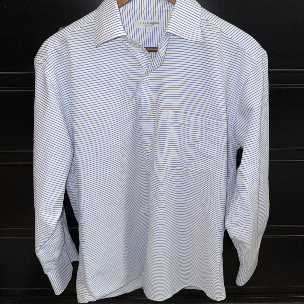 Alex Cannon‎ Men's Button Up Striped Shirt Blue White Medium Long Sleeve